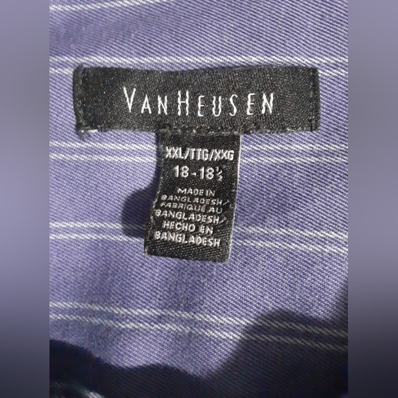 Van Heusen Men's Button Down Shirt Long Sleeve Blue Stripe Size XXL TTG 18-18.5 - Picture 5 of 6